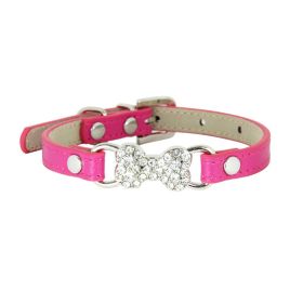 Cute Cat Traction Rope Crystal Diamond Bone Pet Collar (Option: Rose Red-M)
