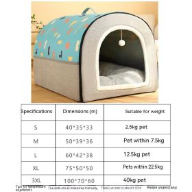 Warm Semi-enclosed Removable And Washable Two-color Geometric Pattern House Kennel (Option: Blue Gray-3XL)