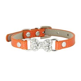Cute Cat Traction Rope Crystal Diamond Bone Pet Collar (Option: Orange-M)