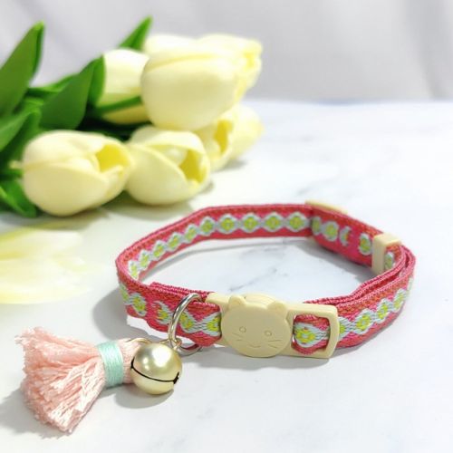 Anti-suffocation Safety Buckle Cat Collar Tassel Bell Adjustable Anchor Chain Rope