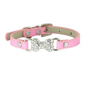 Cute Cat Traction Rope Crystal Diamond Bone Pet Collar (Option: Pink-M)