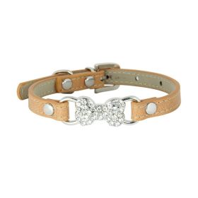 Cute Cat Traction Rope Crystal Diamond Bone Pet Collar (Option: Beige-M)