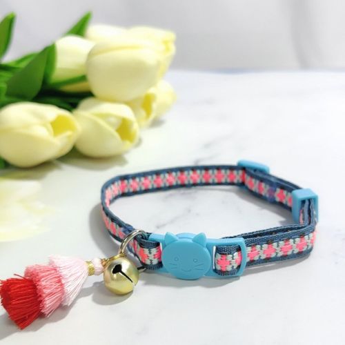 Anti-suffocation Safety Buckle Cat Collar Tassel Bell Adjustable Anchor Chain Rope