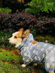 Short Leg Captain Golden Retriever Corgi Fully Wrapped Waterproof Raincoat Four-legged Dog Clothes (Option: Polar Bear Velvet-3L)